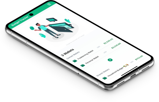 Phone mockup of Budget Tracker wallets page